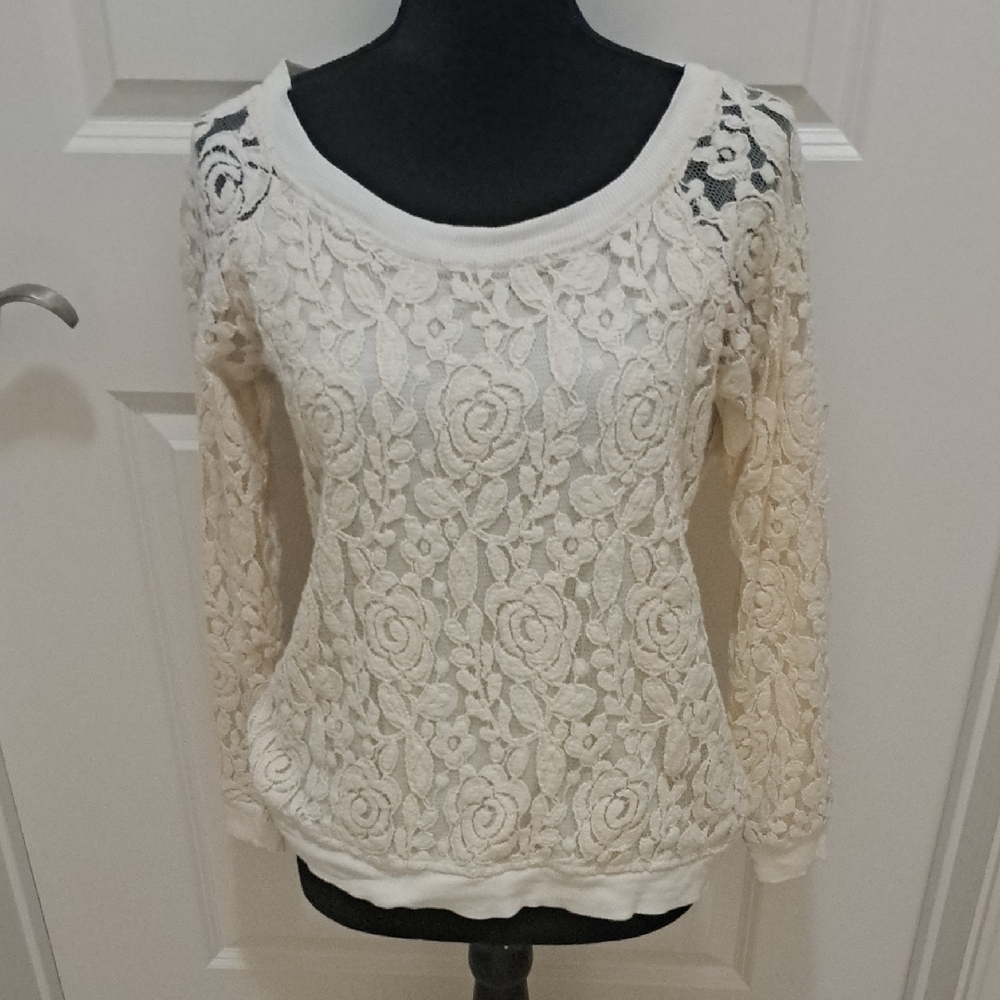 RxB Cream Lace Long Sleeve Top, Small